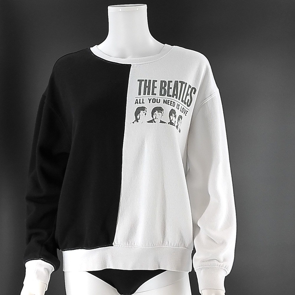 The Beatles All You Need Is Love Split Black White Graphic Sweatshirt Large